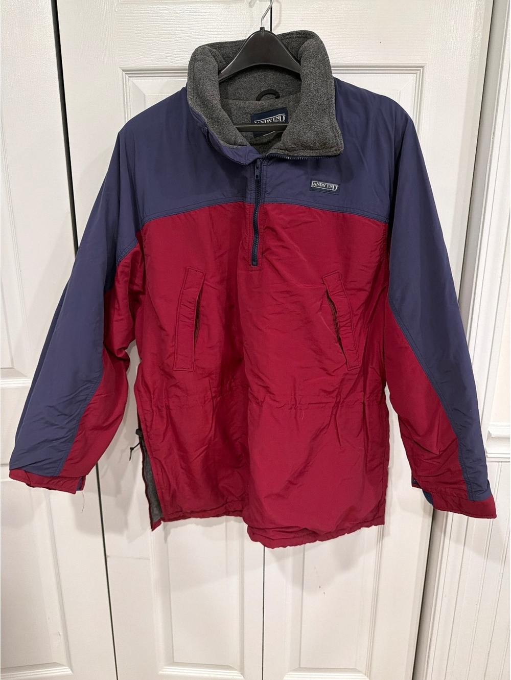Vintage 90s Lands' End Squall Pullover Jacket –Burgundy/Navy Fleece Lined Anorak